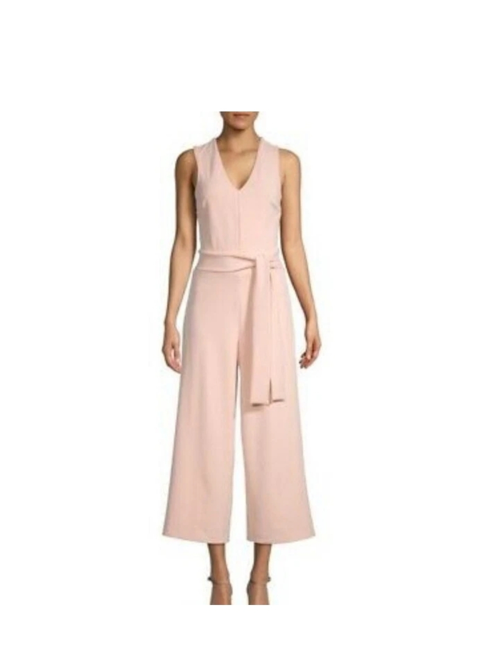 RACHEL Rachel Roy Blush Pink V-Neck Wide-Leg Sleeveless Jumpsuit